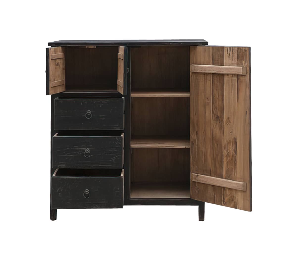 Houten-kast-met-lades-en-deur