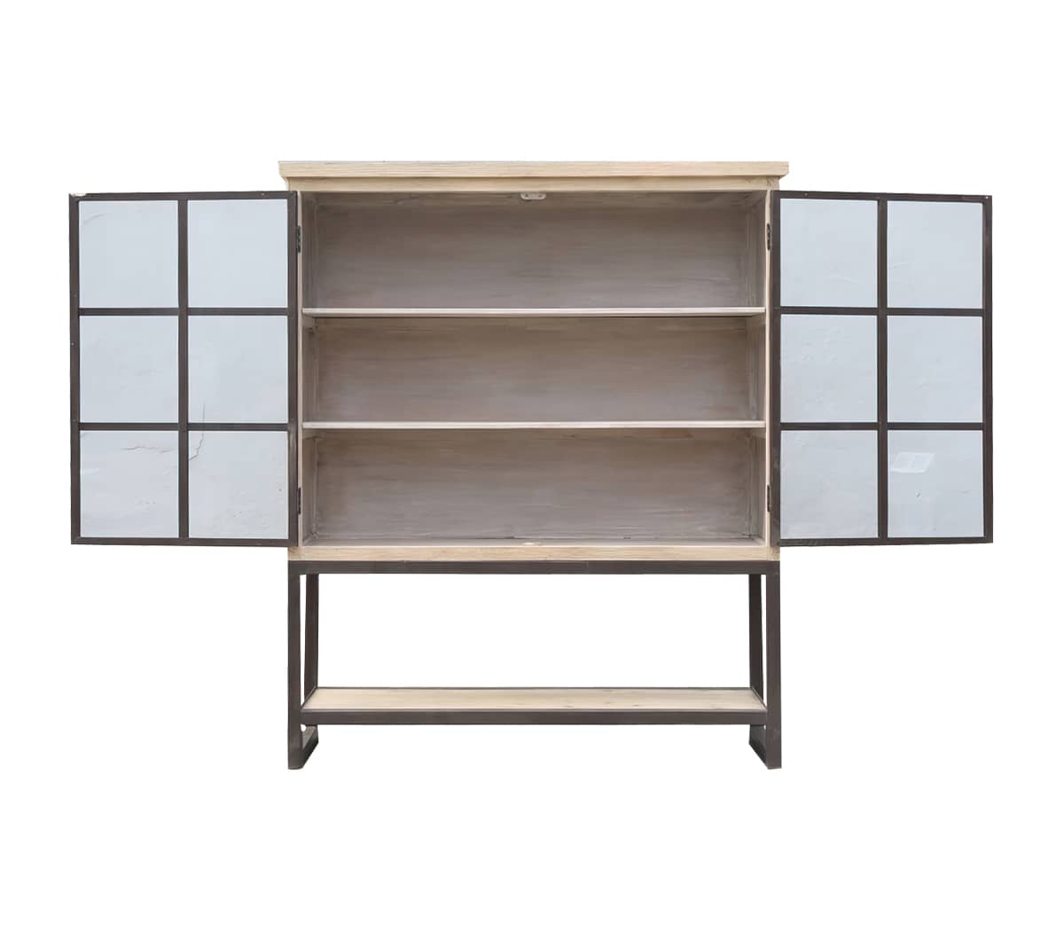 Buffetkast-met-2-deuren-met-glas-bruin-onderstel
