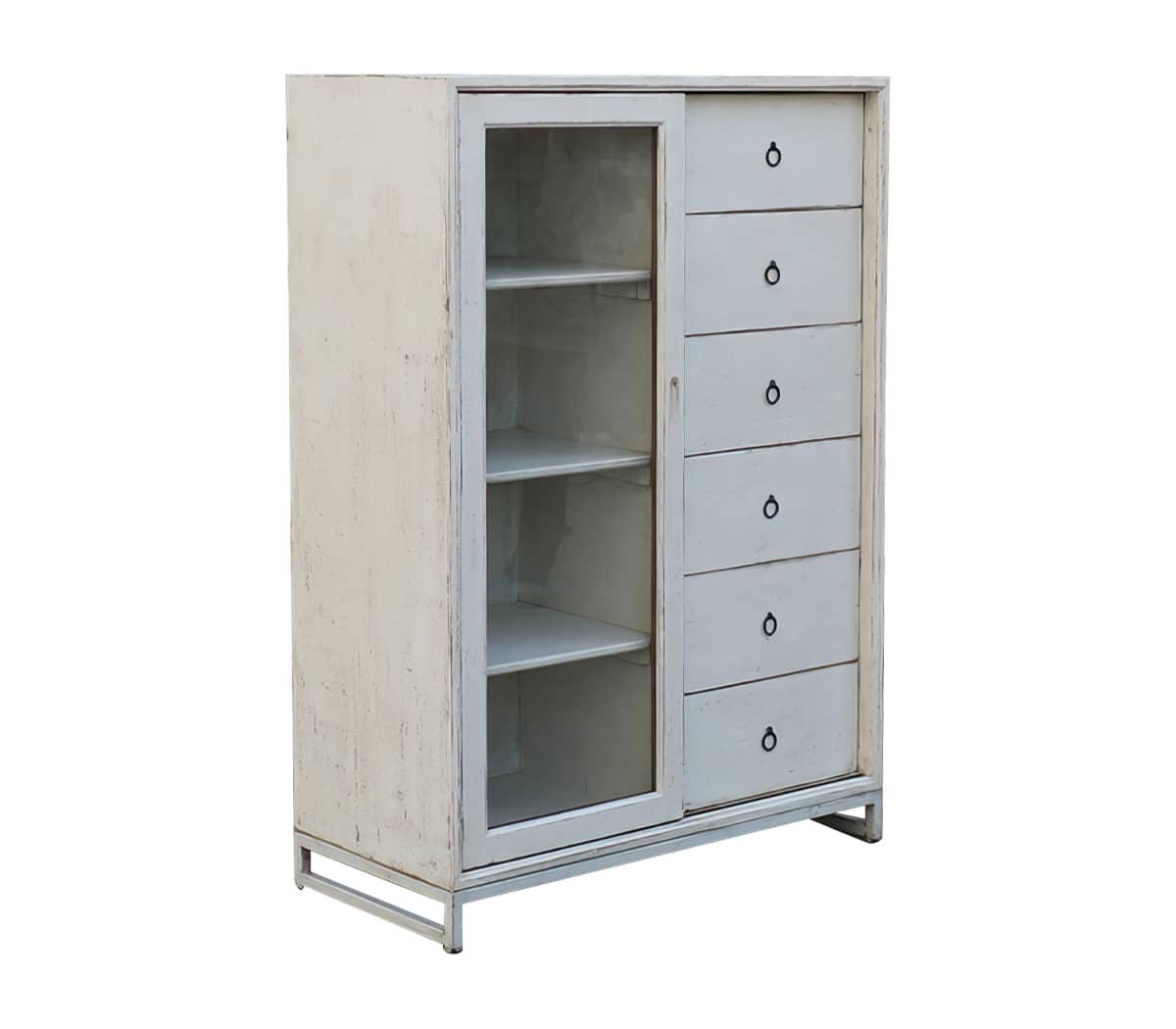 Wit-houten-kastjes-met-schuifdeur-met-glas-en-lades